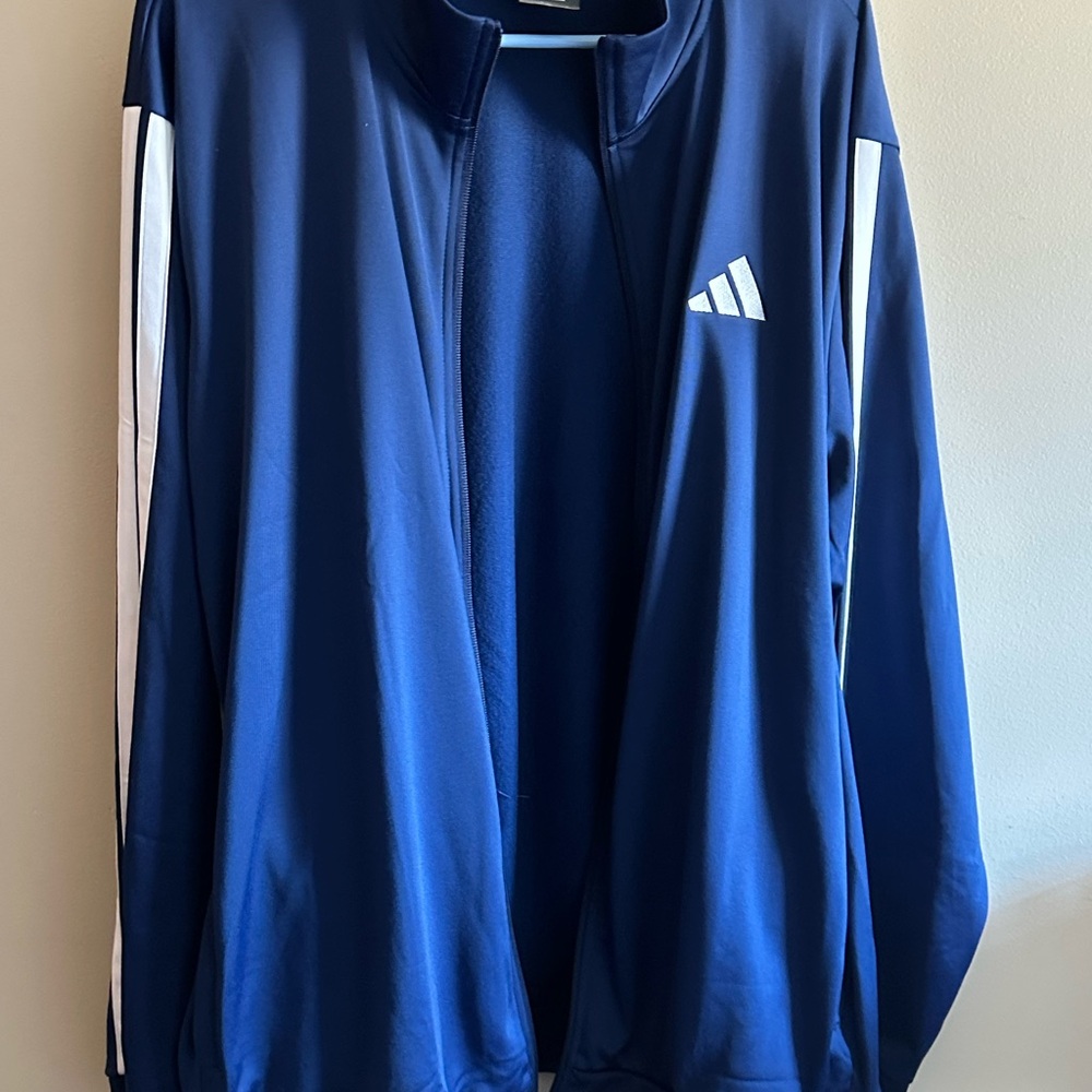 Adidas Blue Windbreaker with Long Sleeves and White Stripes NWOT
